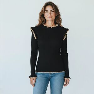 Dance & Marvel Black Ribbed Ruffle Sweater – Size S